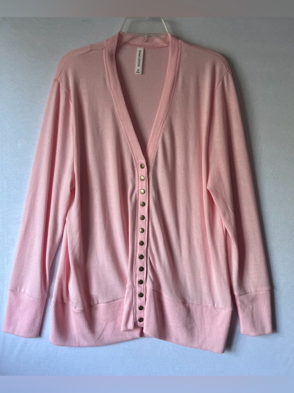 Zenana Cardigan Women’s  2X Pink Deep V-Neck Sweater Snap Closure Casual Layer